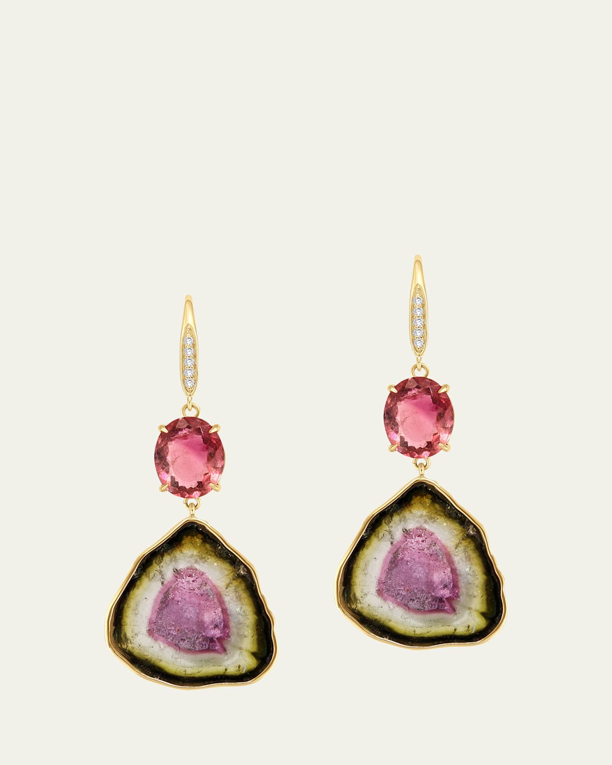 14K Diamond and Tourmaline Slice Earrings