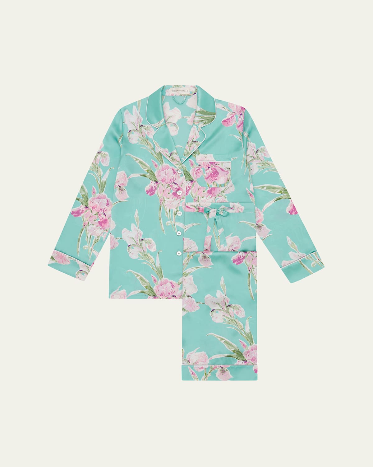 Lila Abalone Floral-Print Silk Pajama Set