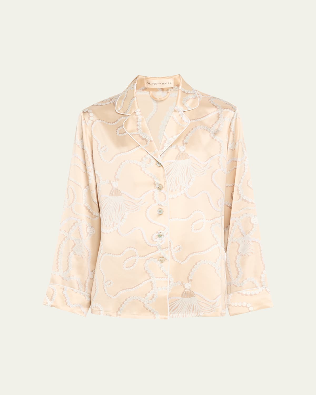 Olivia Von Halle Lila Pearl-print Silk Satin Pajama Set