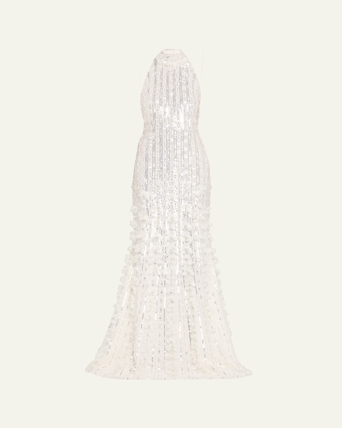 Sequined Tulle Petal Halter Gown
