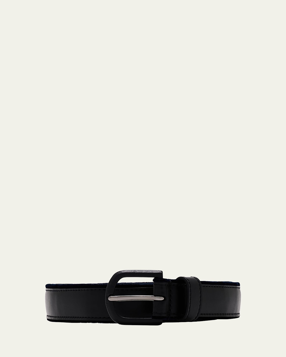 Men's Velvet-Trim Leather Belt