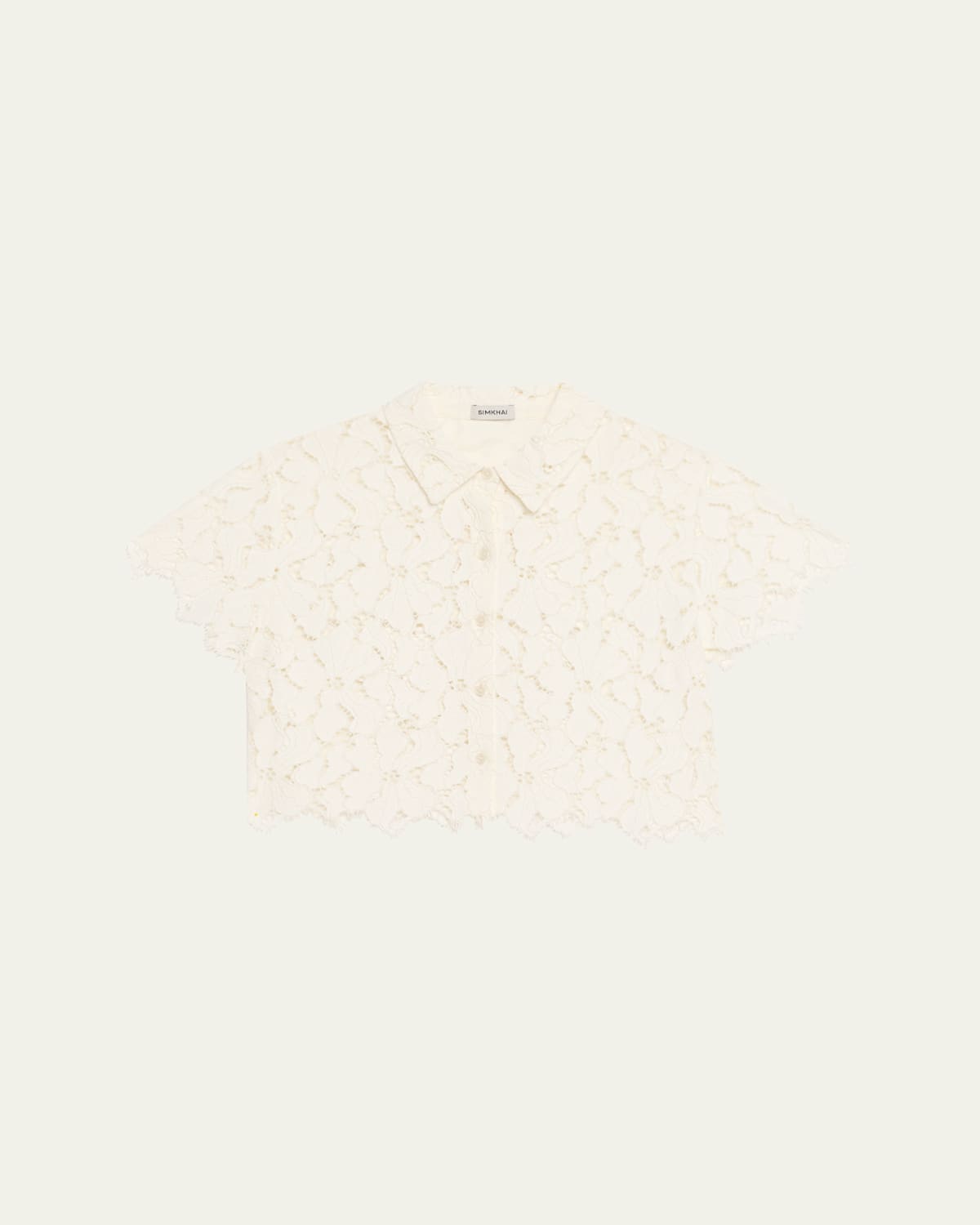 Simkhai Marjorie Short-sleeve Lace Camp Shirt In White