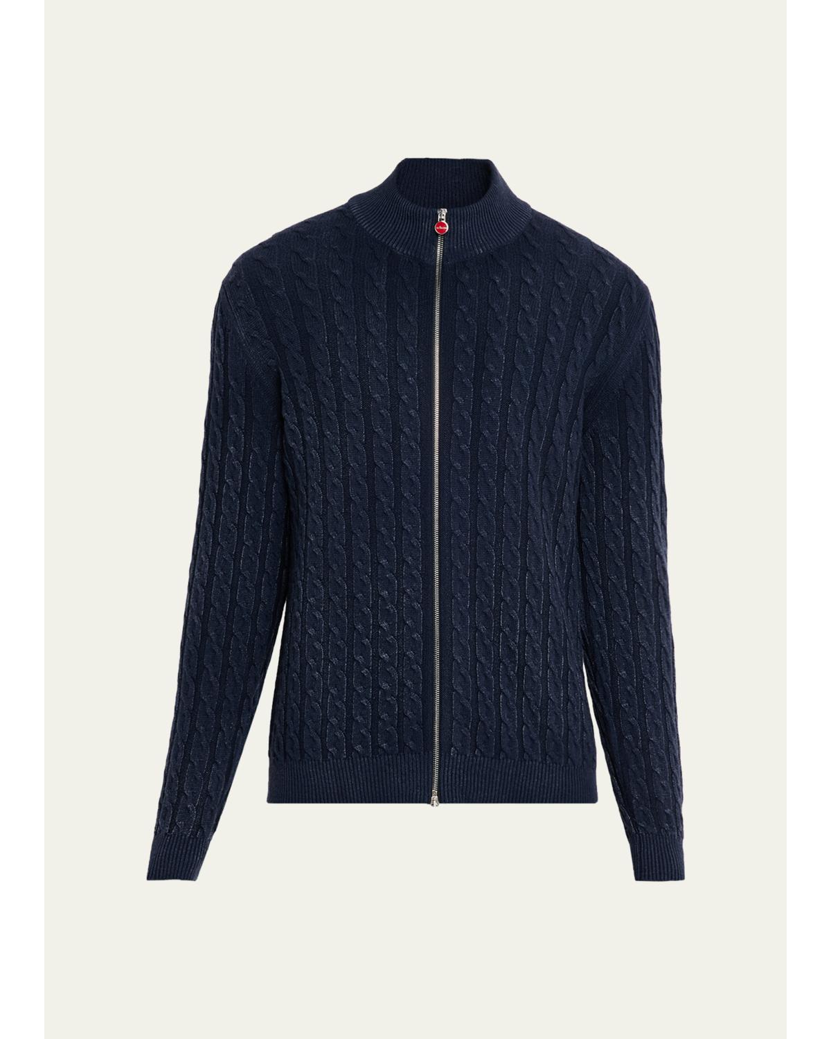 Men'S Washed Cashmere Cable Knit Full-Zip Sweater