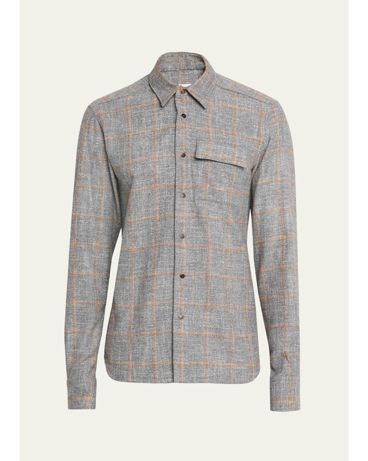 Men'S Windowpane Snap-Front Overshirt