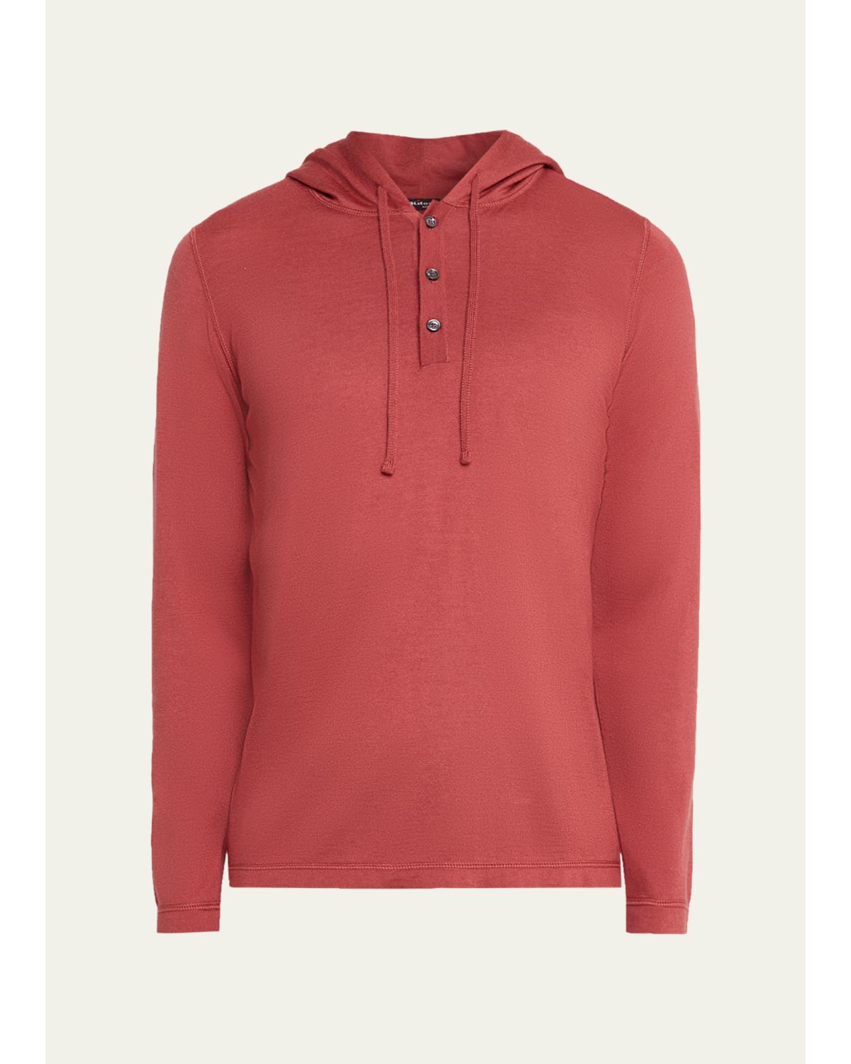 Men'S Cashmere And Silk Half-Placket Hoodie