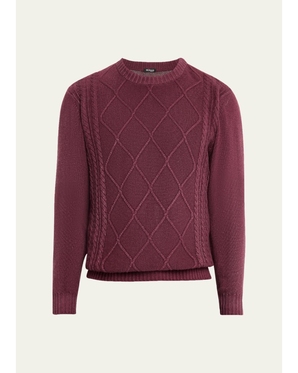 Men'S Cashmere Diamond Cable Crewneck Sweater