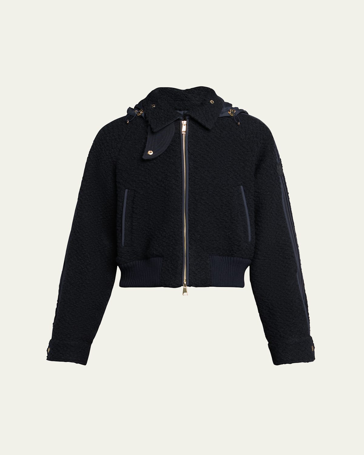 Moncler Juvigny Hooded Tweed Bomber Jacket In Blue