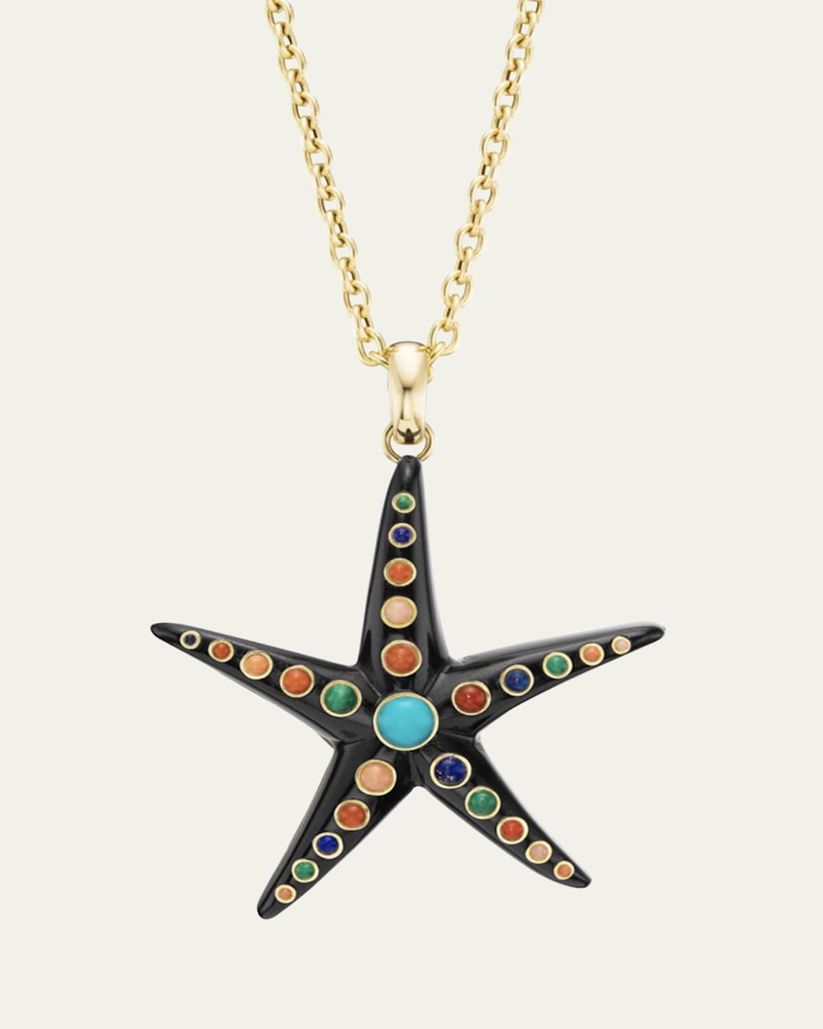 18K Large Starfish Pendant Necklace, 18"L