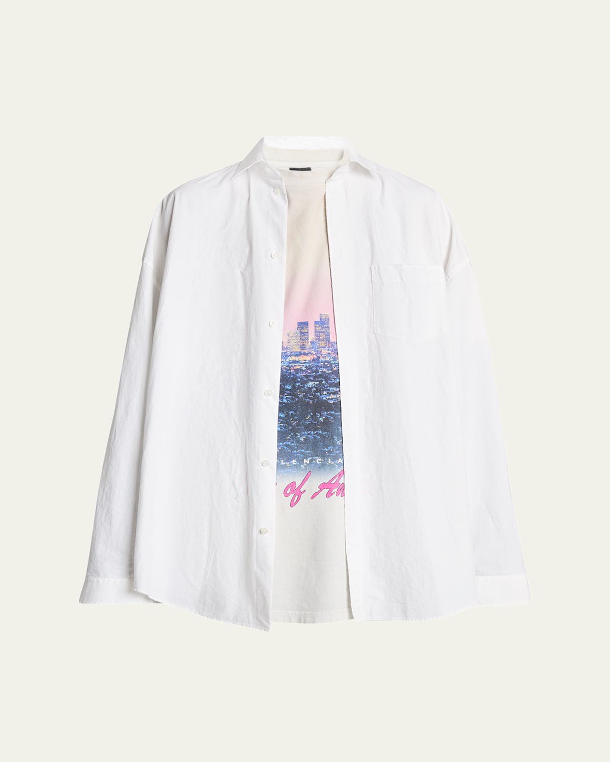 Balenciaga Men's Poplin Los Angeles Double-layer T-shirt
