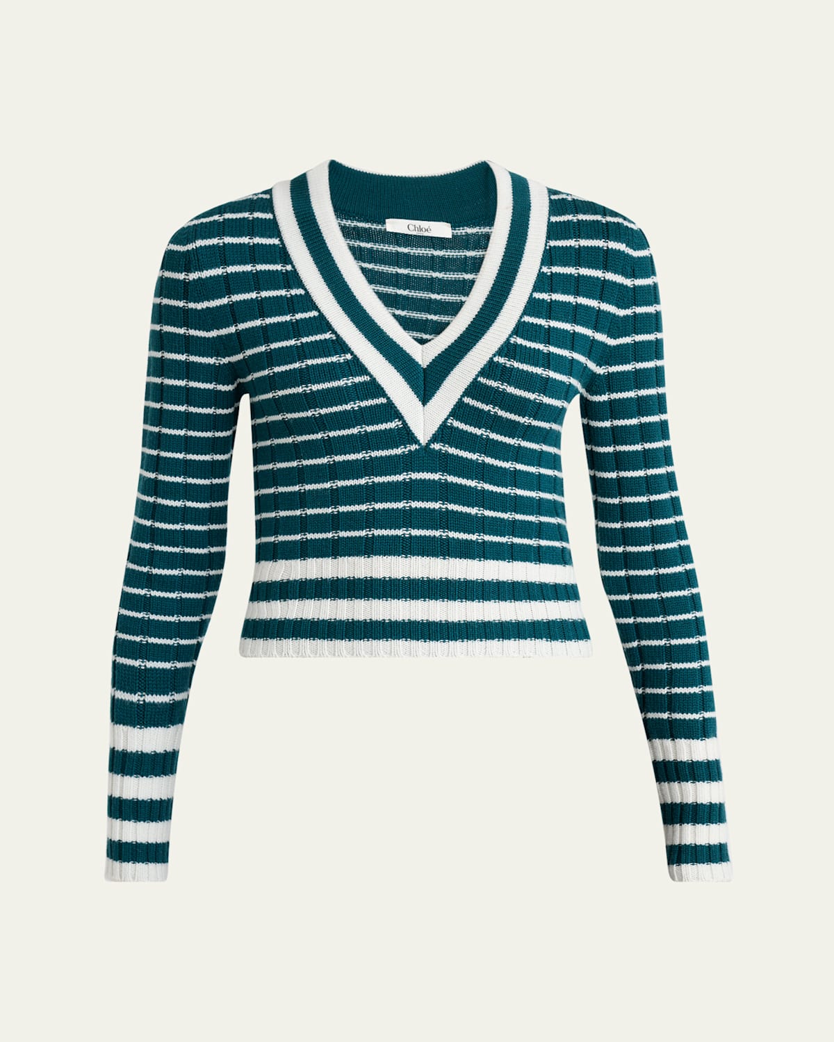 V-Neck Striped Merino Knit Sweater
