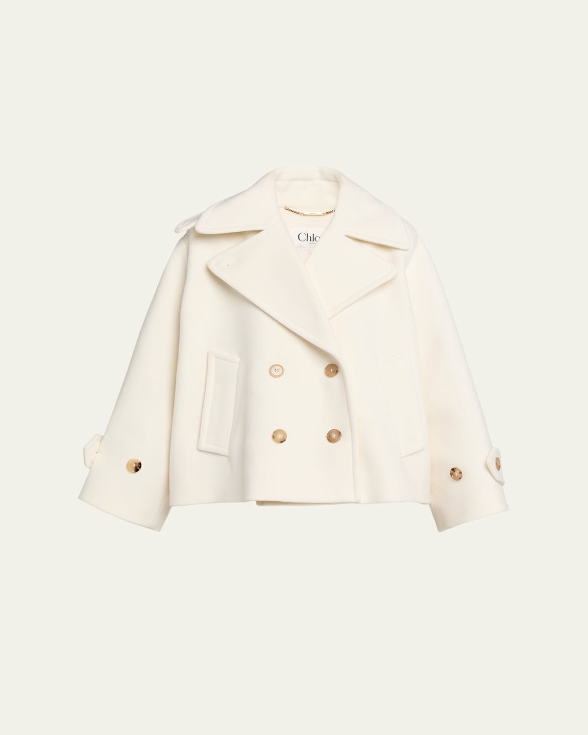 Chloé Double-breasted Wool Peacoat In Neutral