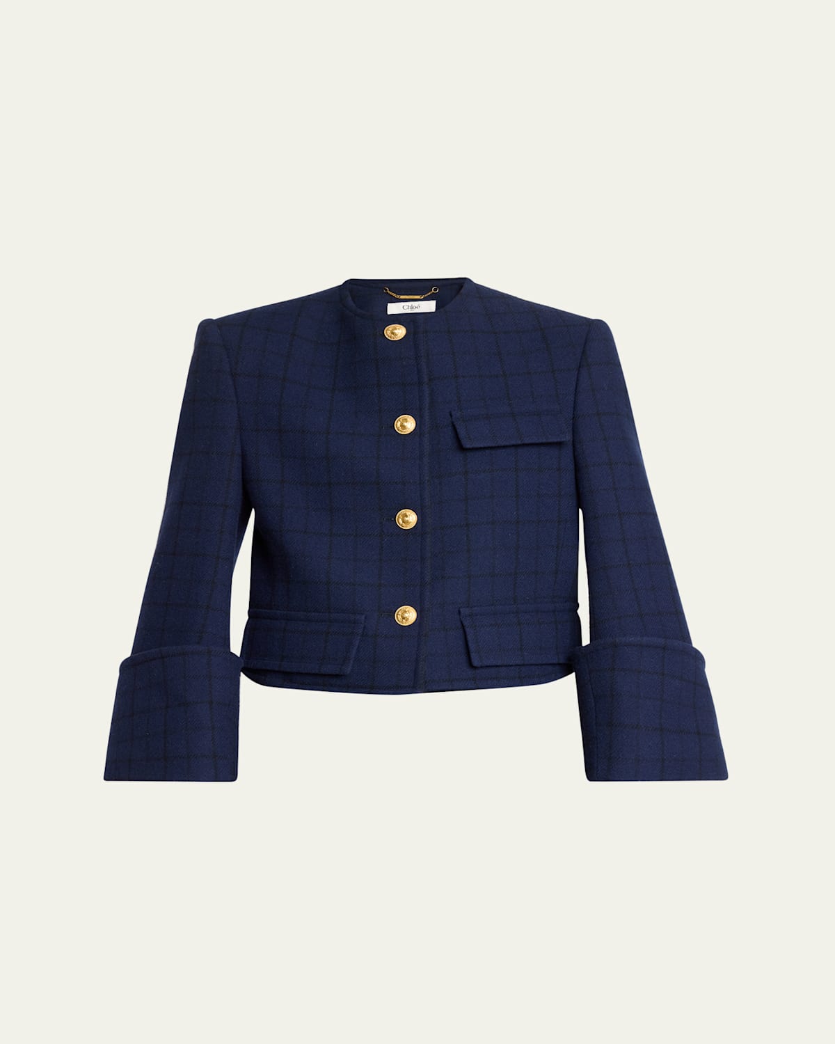 Chloé Lower Impact Wool Check Crop Jacket