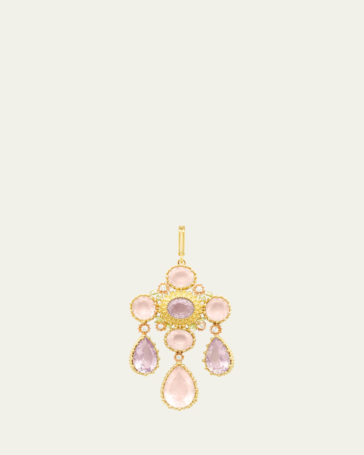 18K Yellow Gold Talisman Pierreries Rose Charm with Diamonds