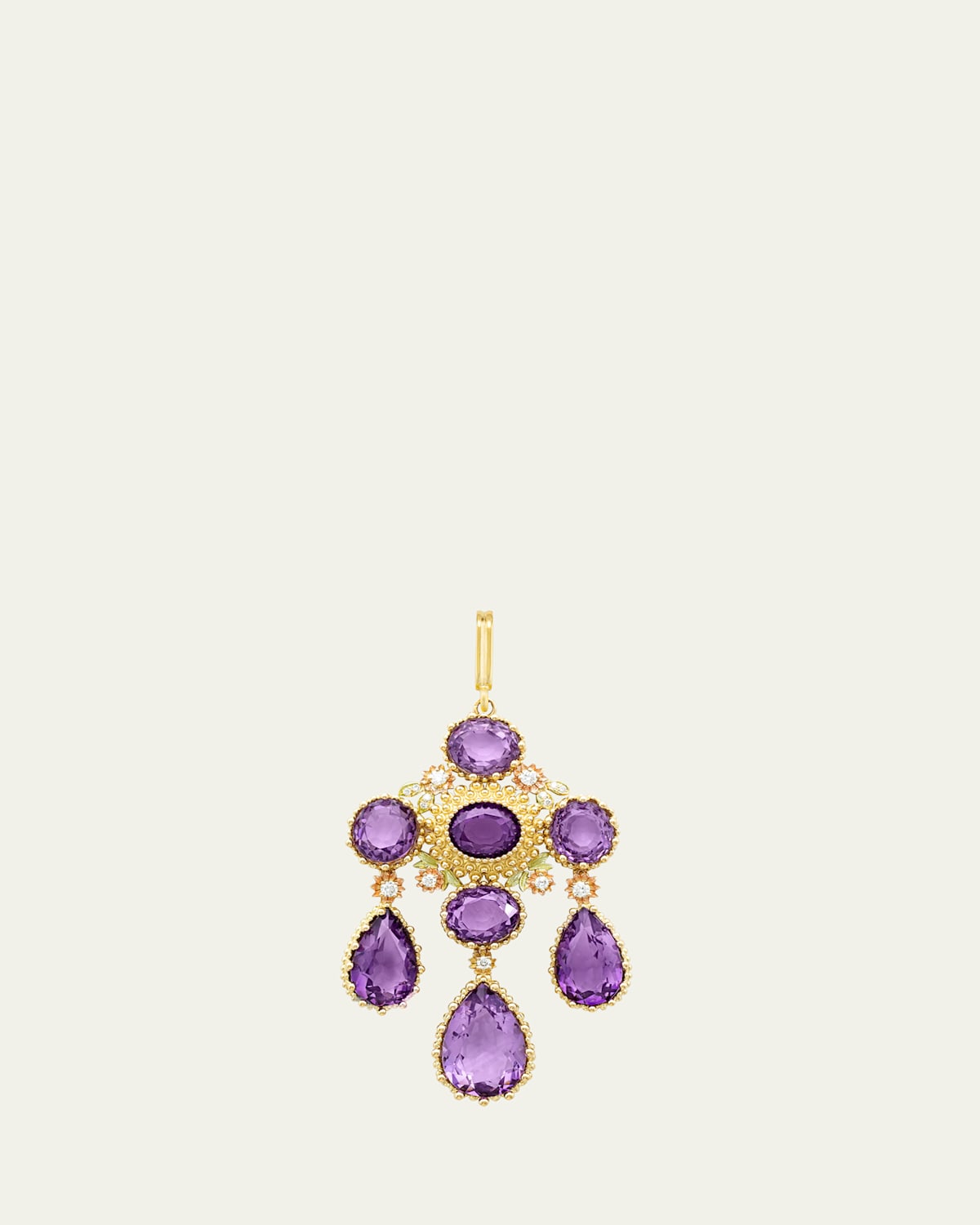 18K Yellow Gold Talisman Pierreries Amethyst Charm with Diamonds