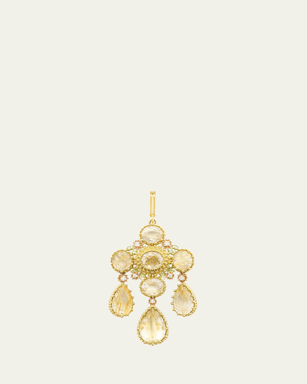 18K Yellow Gold Talisman Pierreries Rutilated Quartz Charm with Diamonds