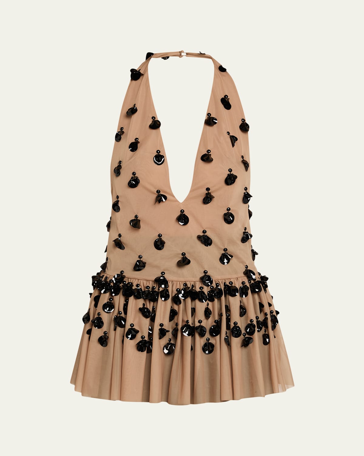 Diotima Embellished Plunging Halter Peplum Top In Brown