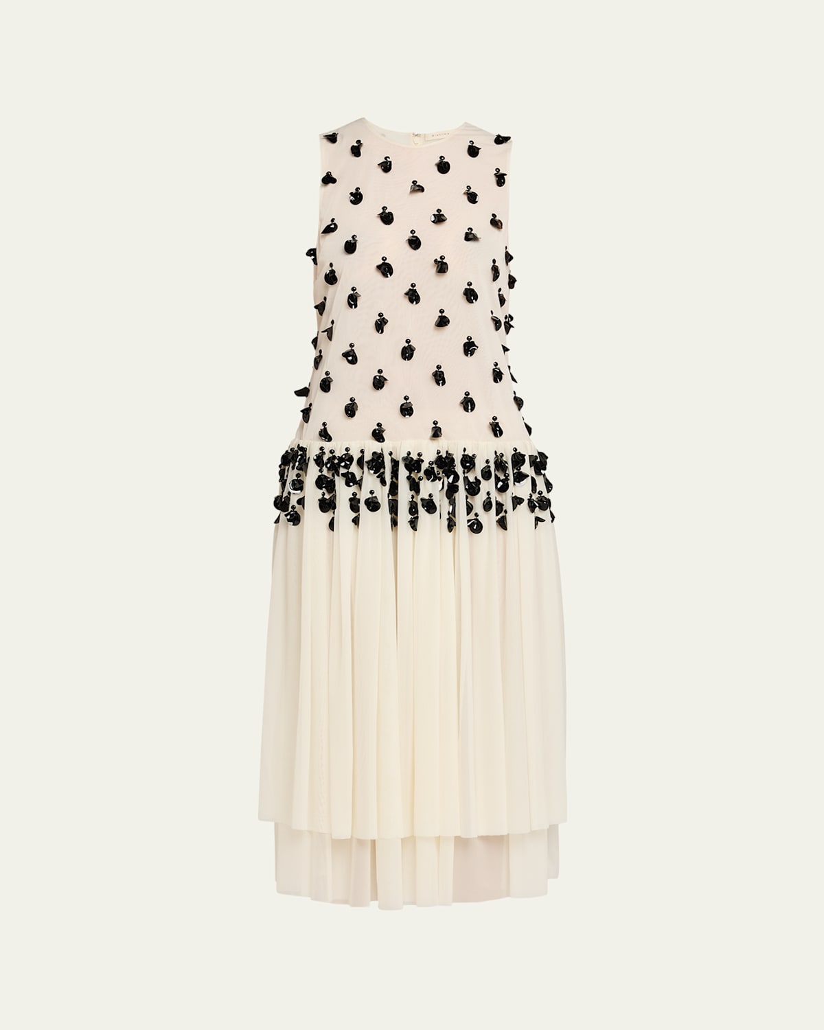 Diotima Embellished Sleeveless Tiered Midi Dress In White