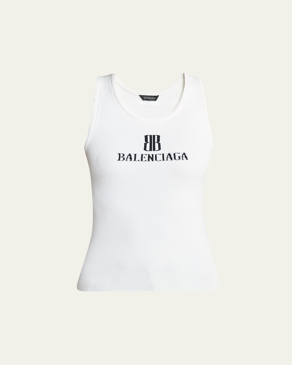 Balenciaga Ribbed Texture Sleeveless Tank Top In White