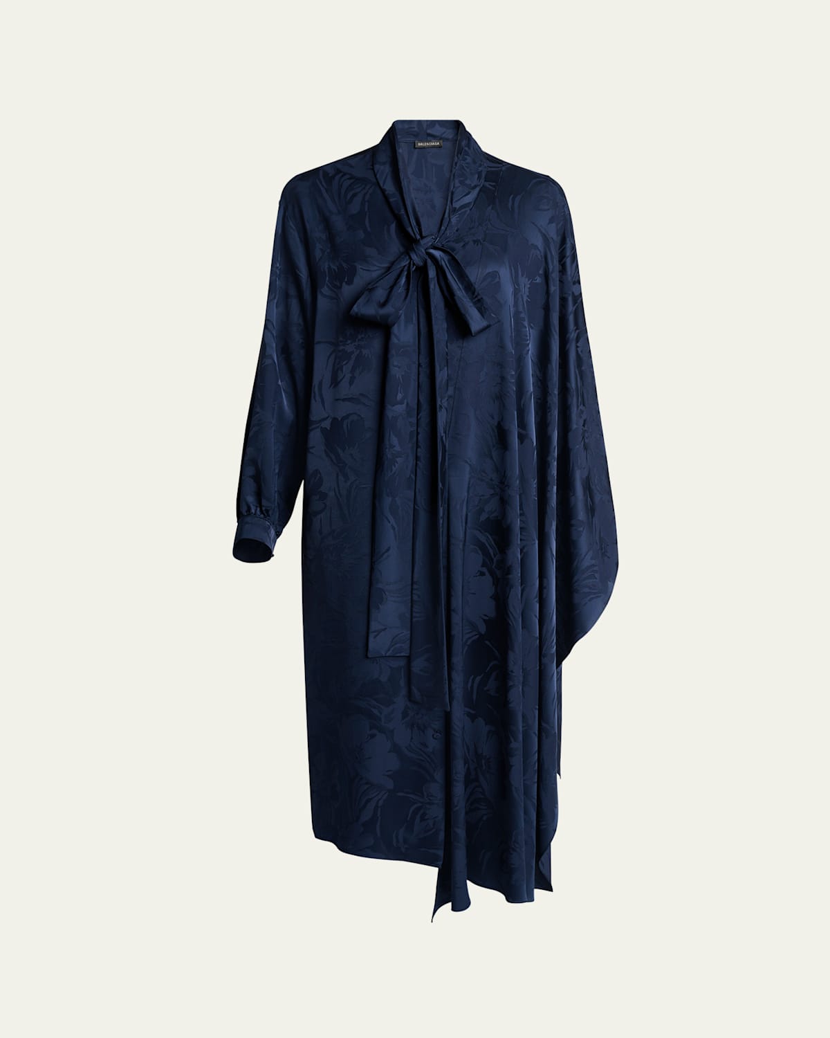 Floral Jacquard Long-Sleeve Maxi Scarf Dress