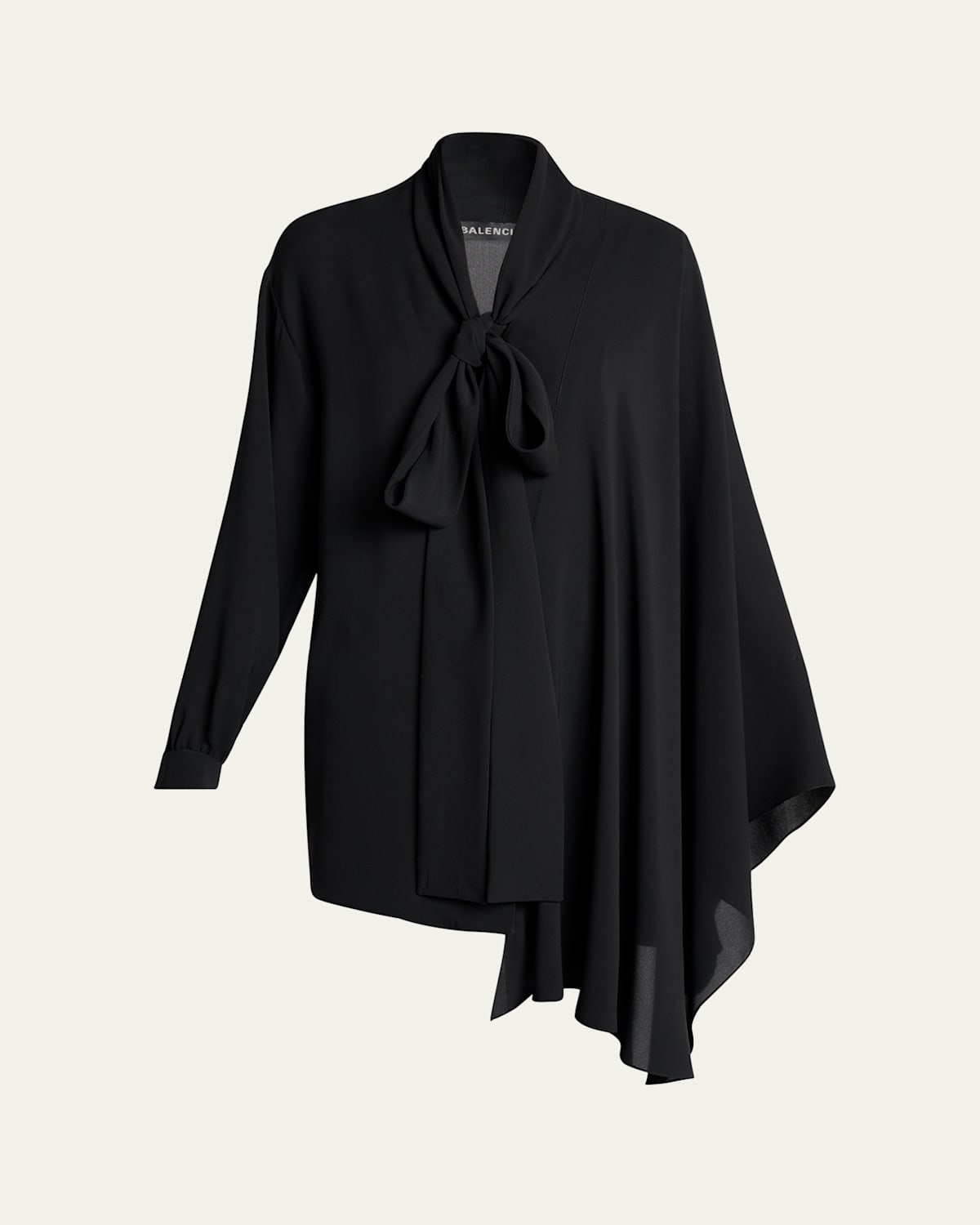 Balenciaga Black Blouse With Pussybow Collar And Asymmetric Design In Silk Woman In Black
