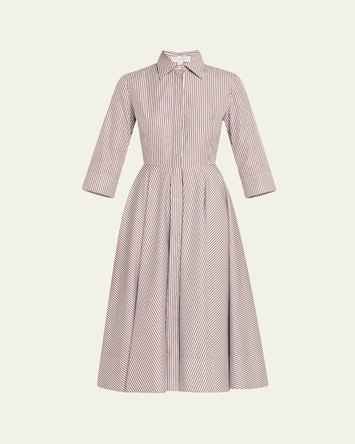 3/4-Sleeve Striped Midi Shirtdress With Belt