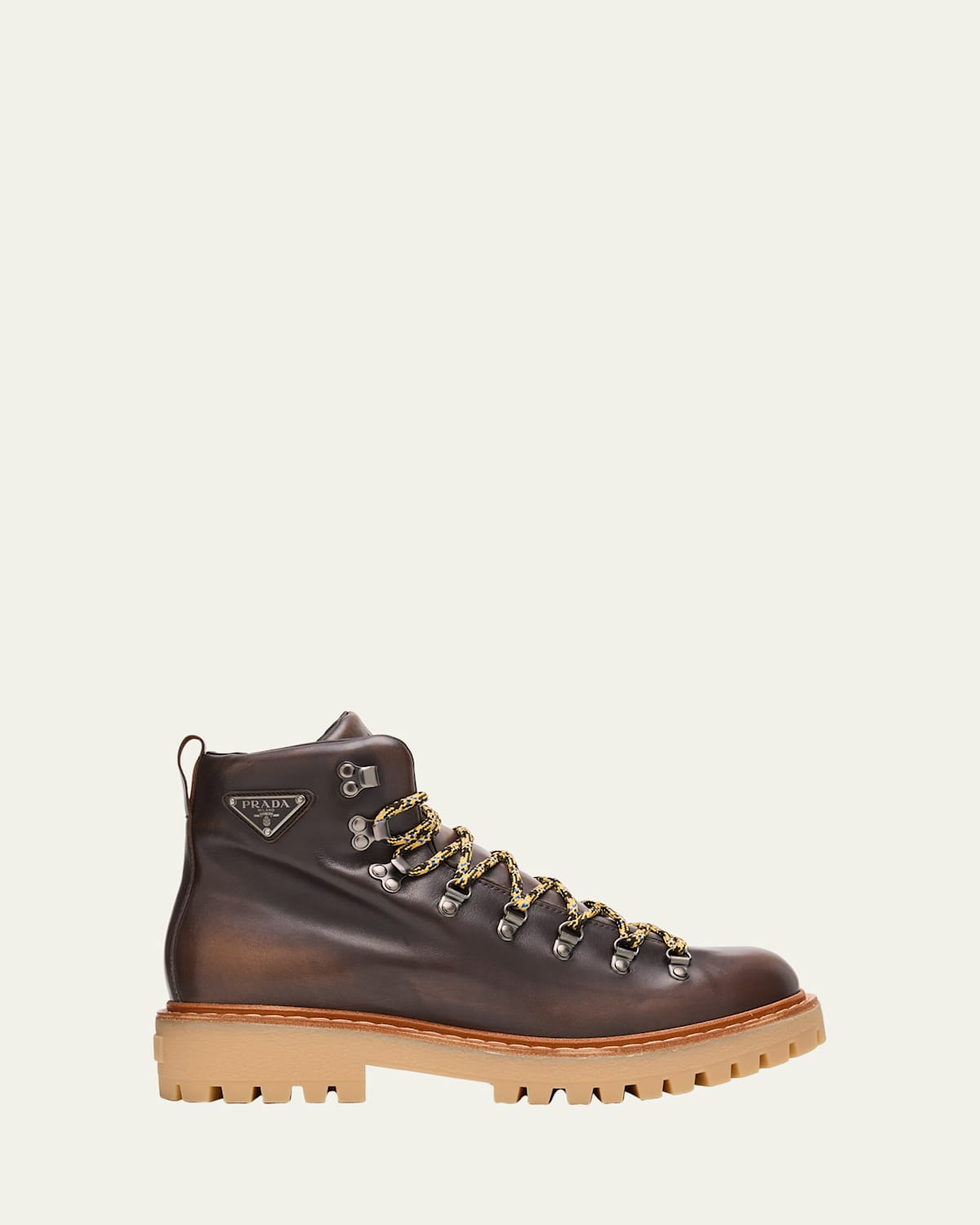 Prada Men's St. Moritz Burnished Calfskin Hiking Boots In Brown