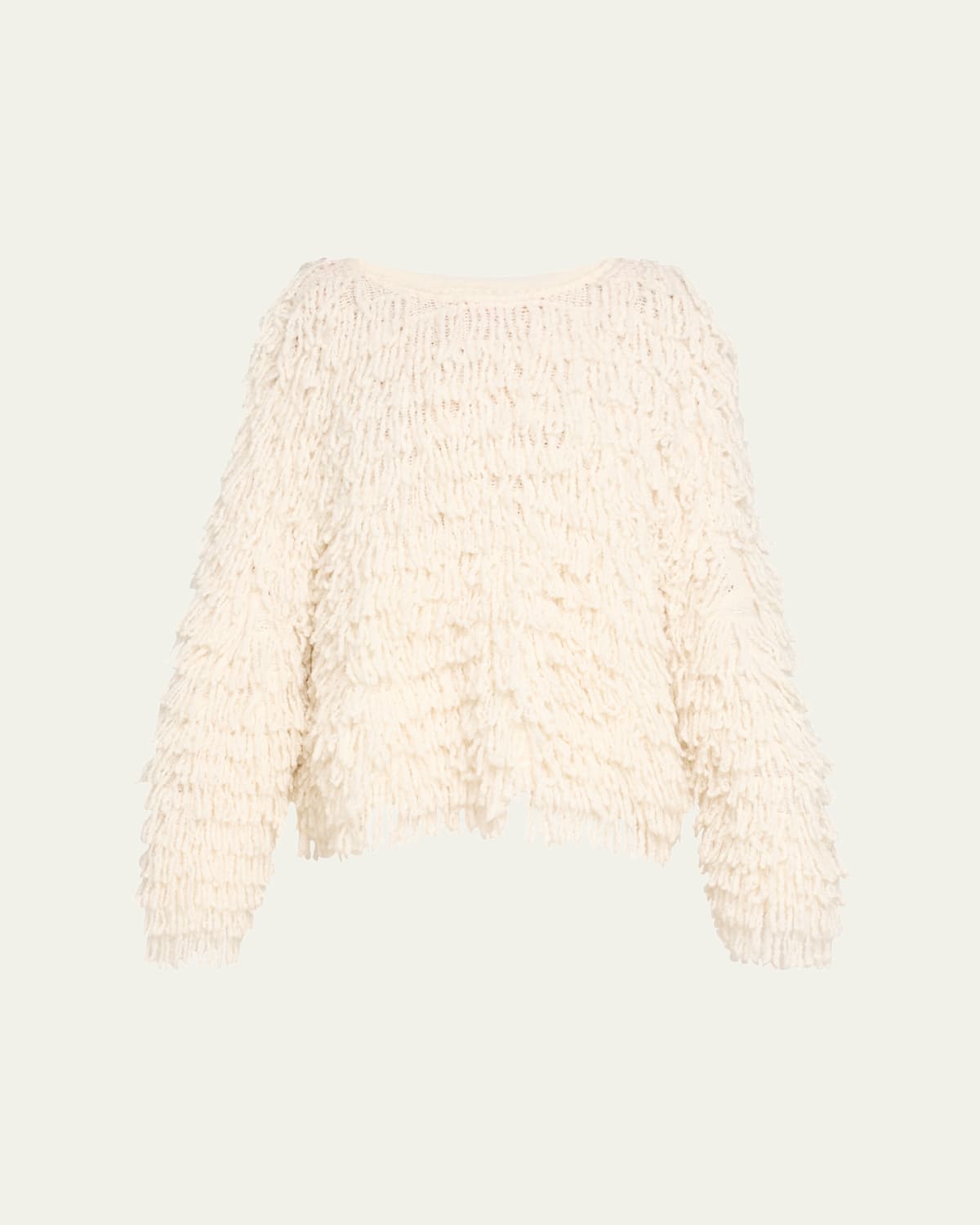 Loulou De Saison Gabin Fringed Knit Crewneck Sweater In White