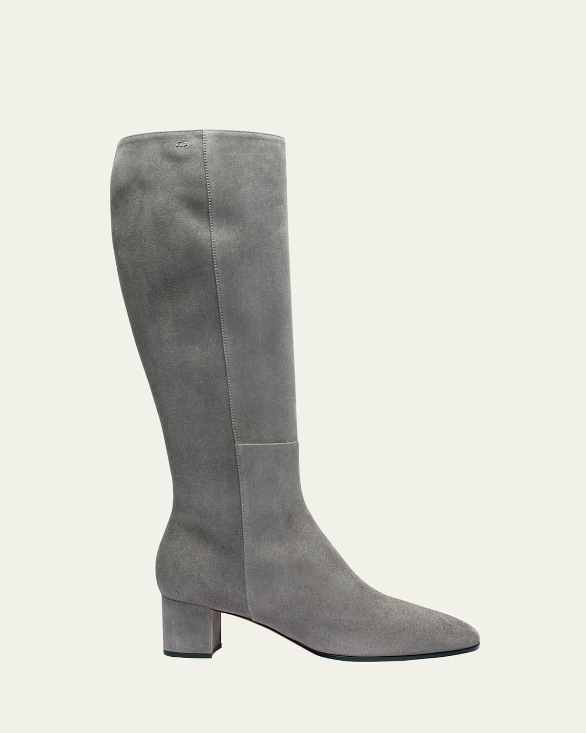 Santoni Suede Block Heel Knee Boots In Gray