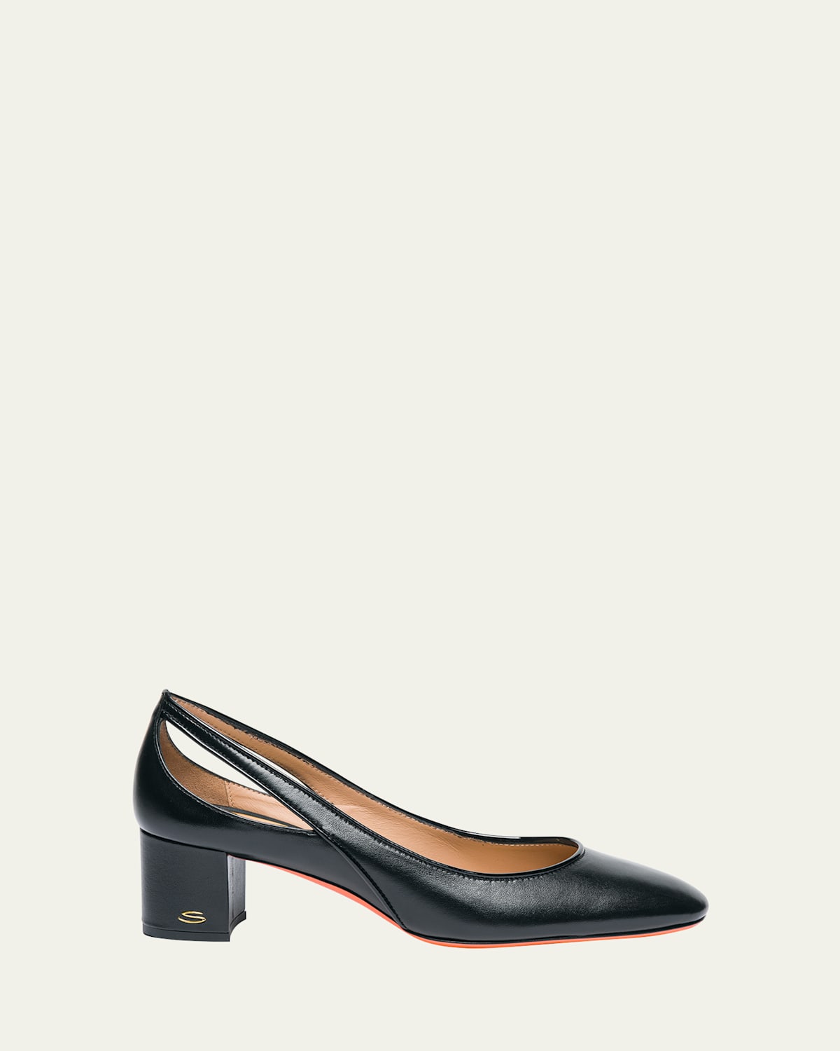 Santoni Cut-Out Mixed Leather Block Heel Pumps