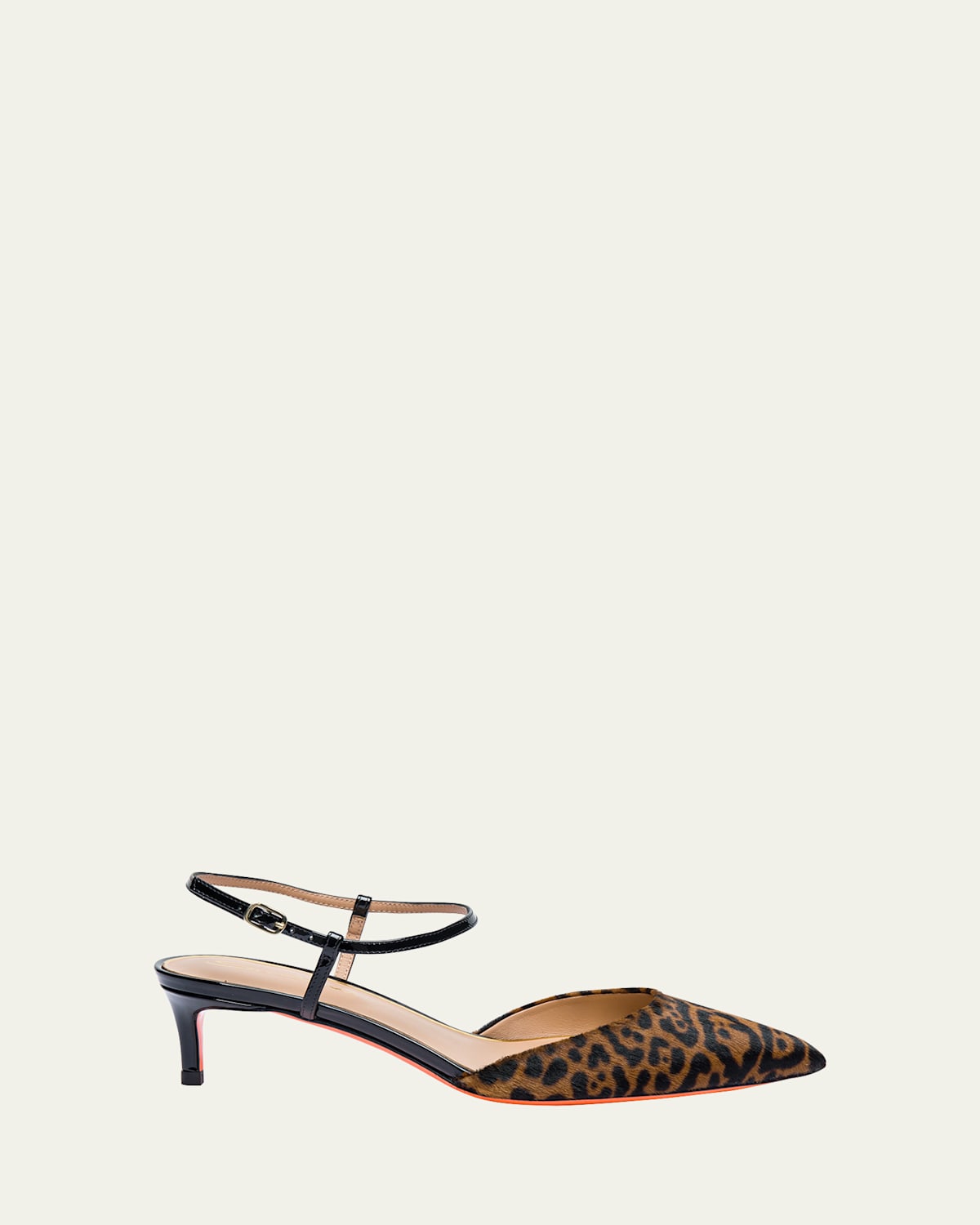 Santoni Leopard Open-Back Kitten Heel Pumps