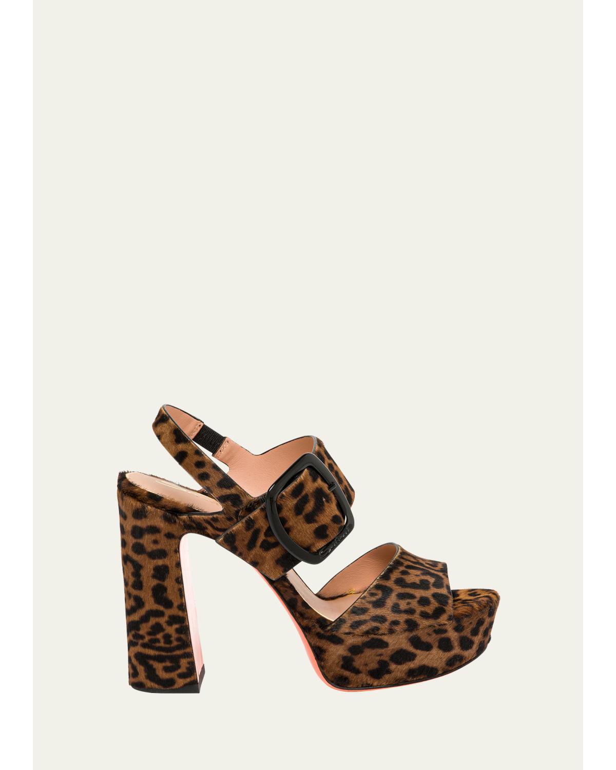 Bruxel Leopard-Print Calf Hair Platform Sandals