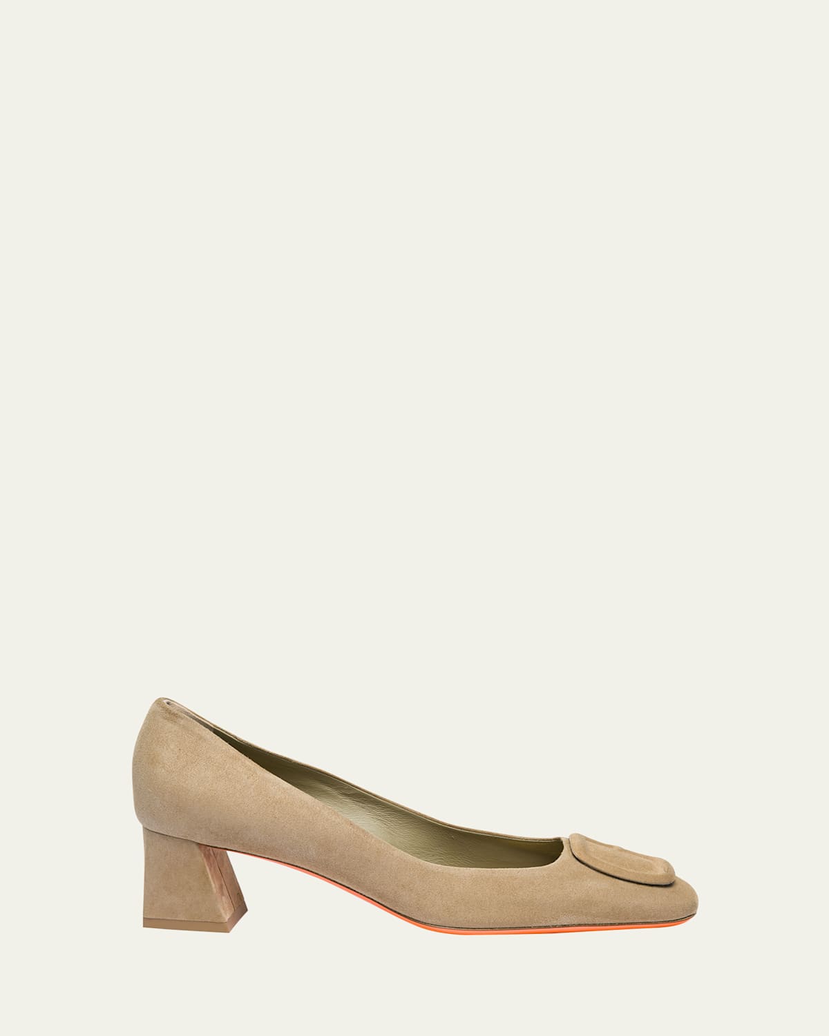 Santoni Suede Block Heel Buckle Pumps In Sand
