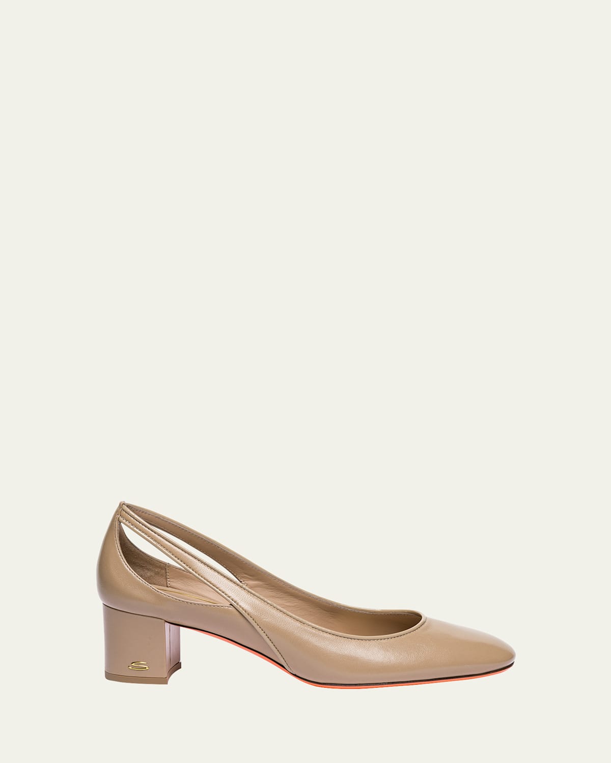 Santoni Cut-Out Block Heel Mixed Leather Pumps