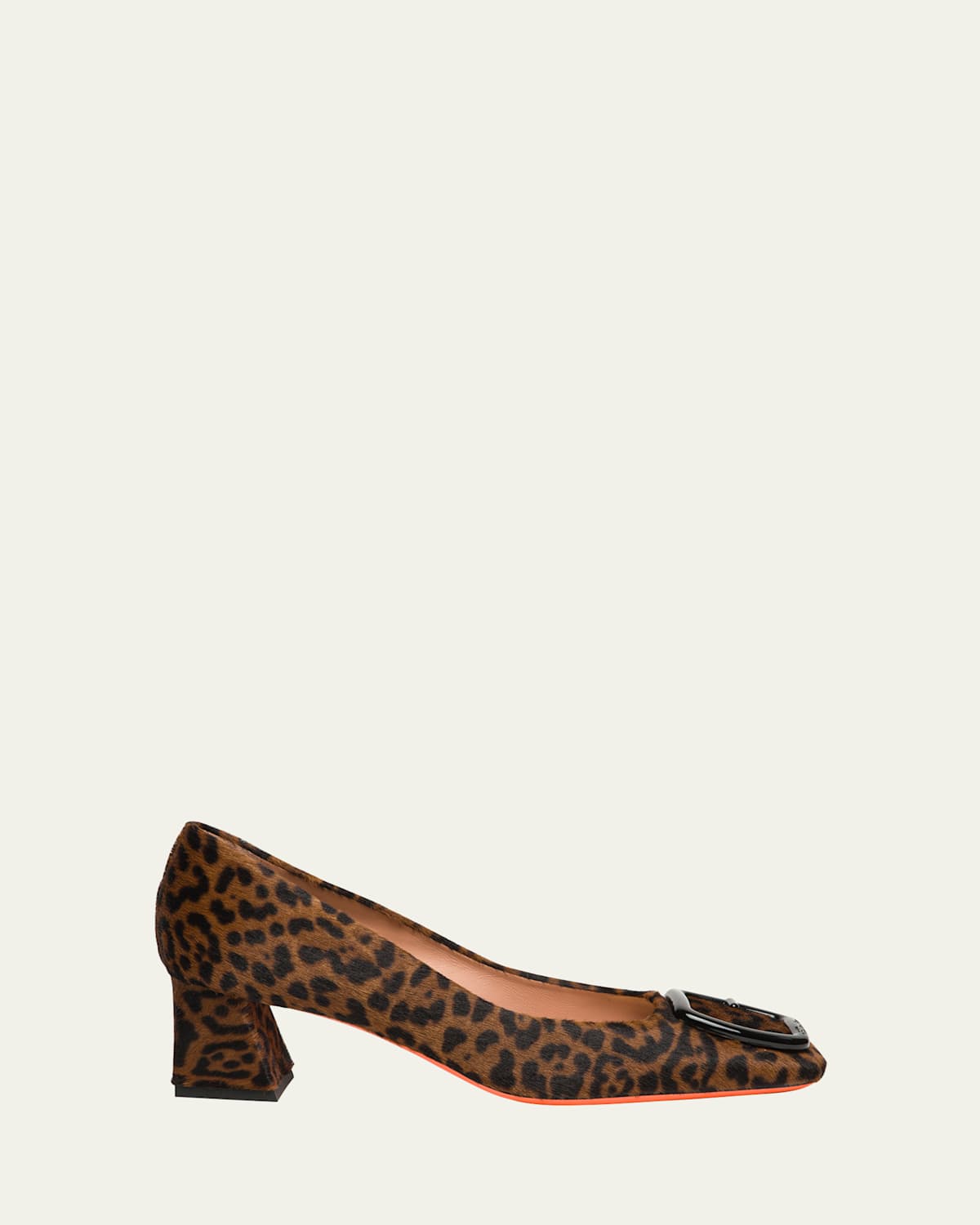 Santoni Leopard Block Heel Buckle Pumps