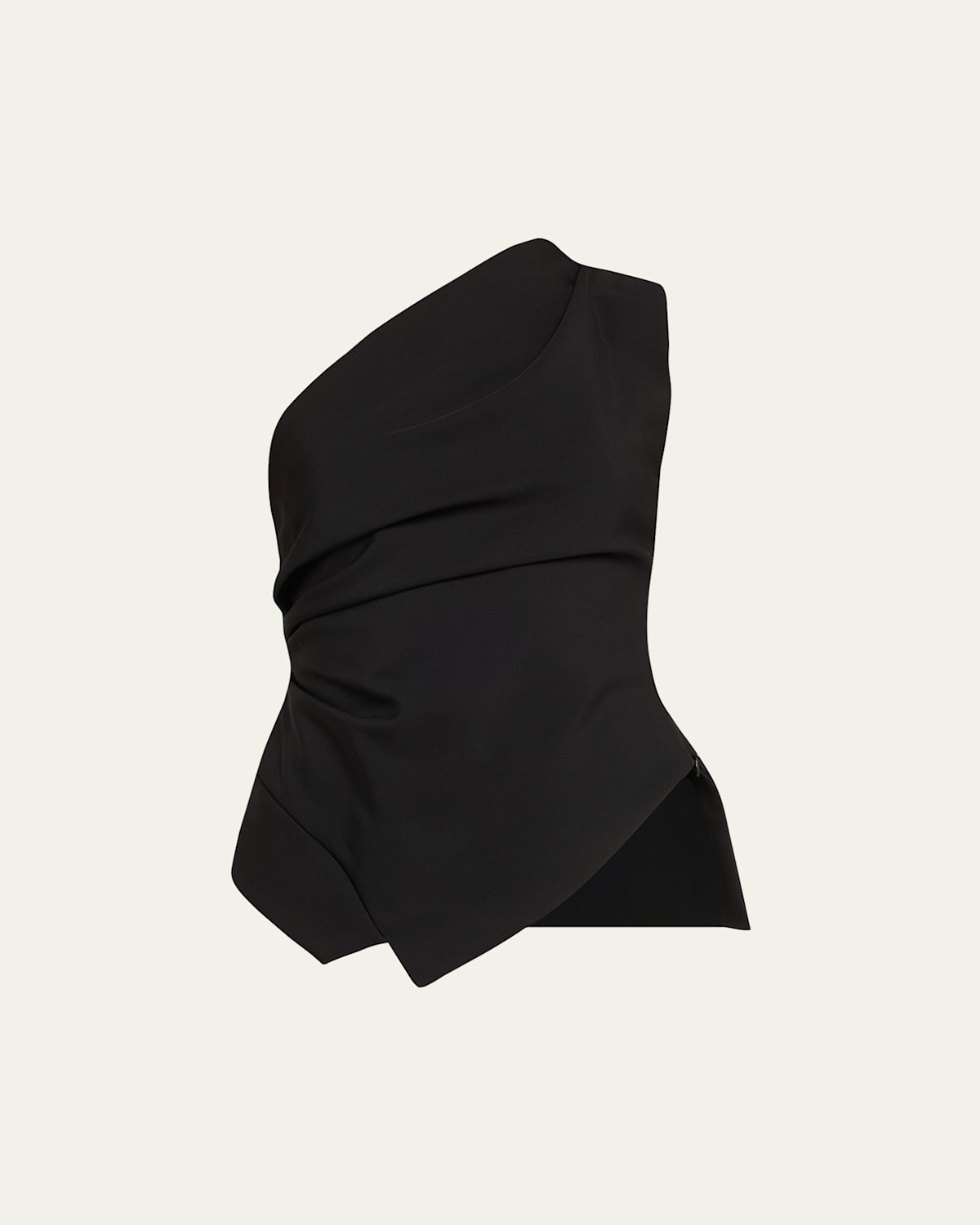 Rohe Asymmetric One-shoulder Gathered Woven Top In Black