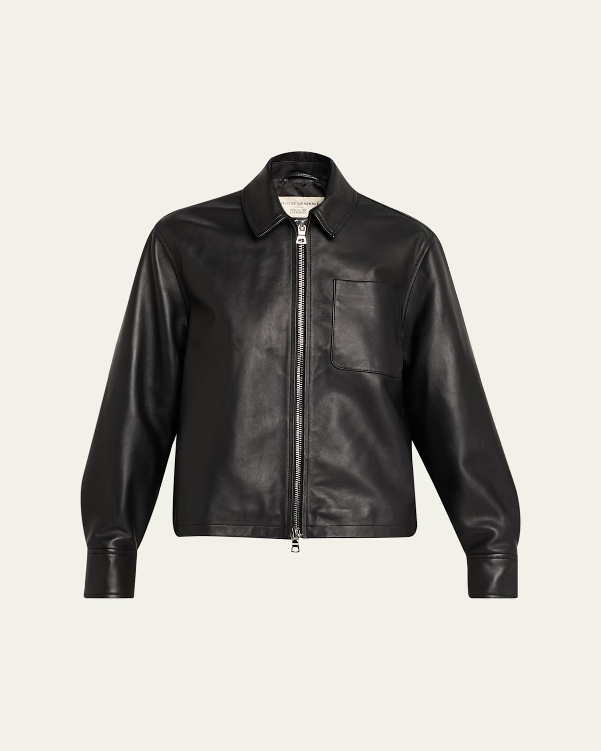 Officine Generale Rhea Lambskin Leather Jacket In Black