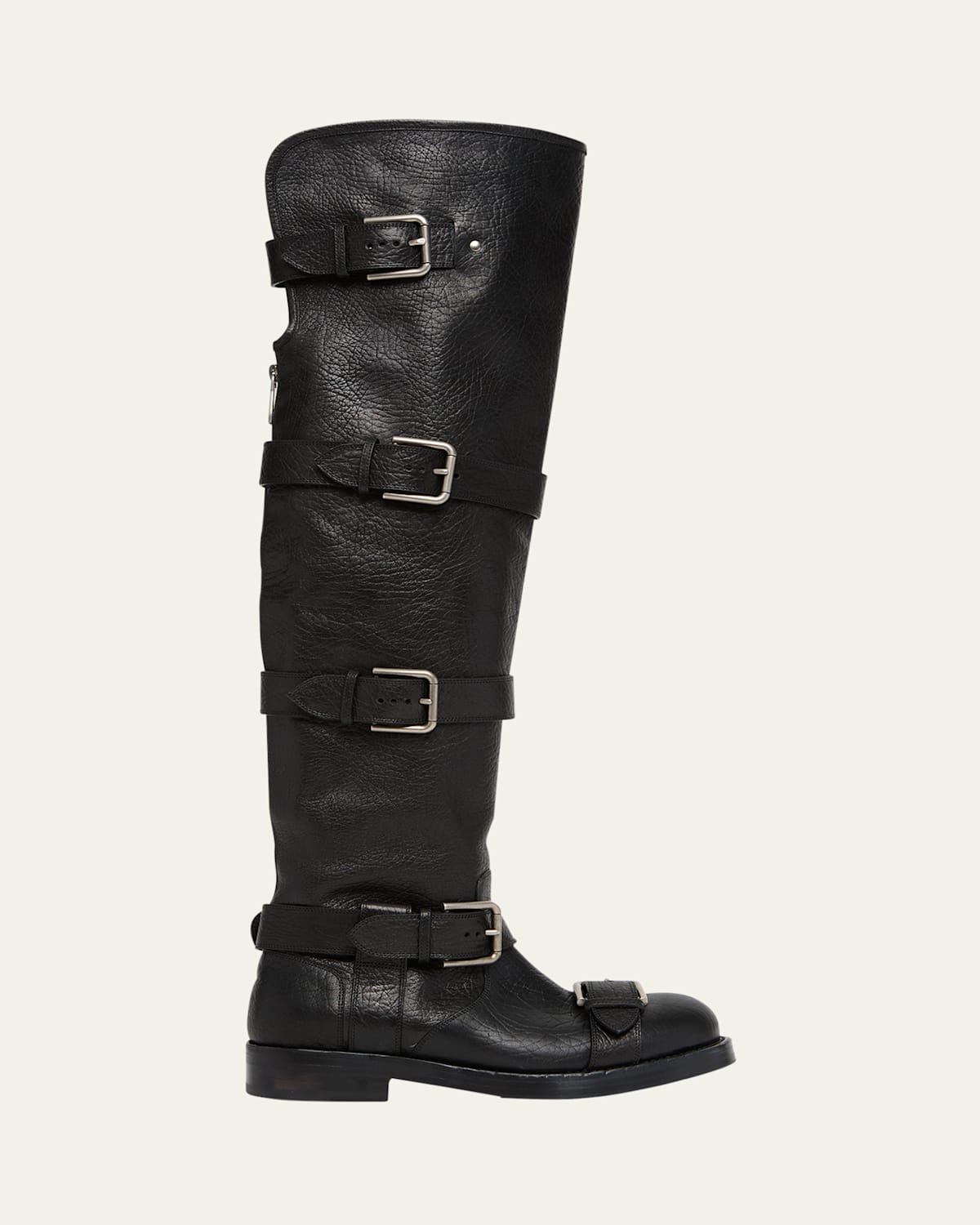 Dolce & Gabbana Bernini Buckled Crinkled-leather Over-the-knee Boots In Black