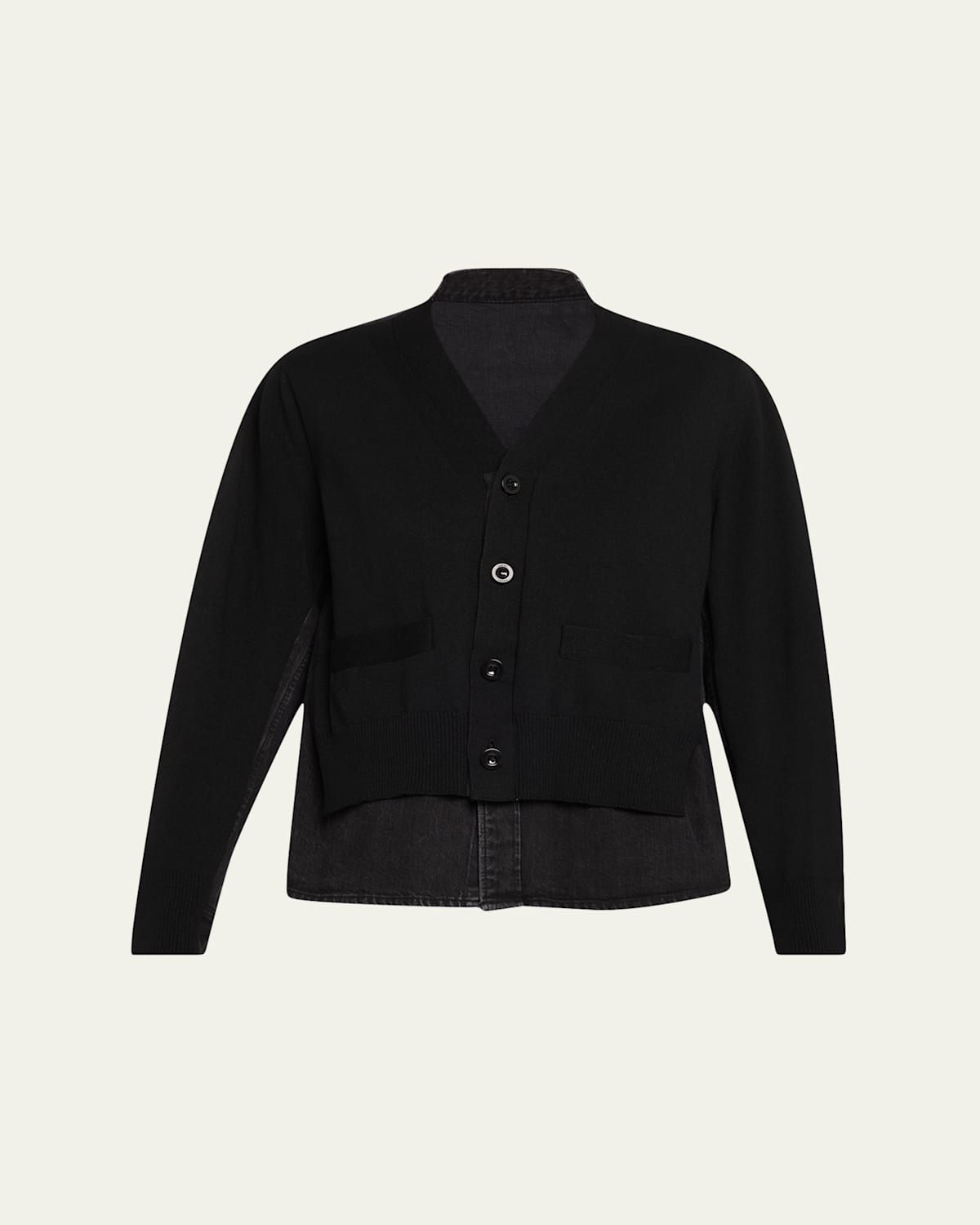 Sacai Denim Knit Cardigan In Black