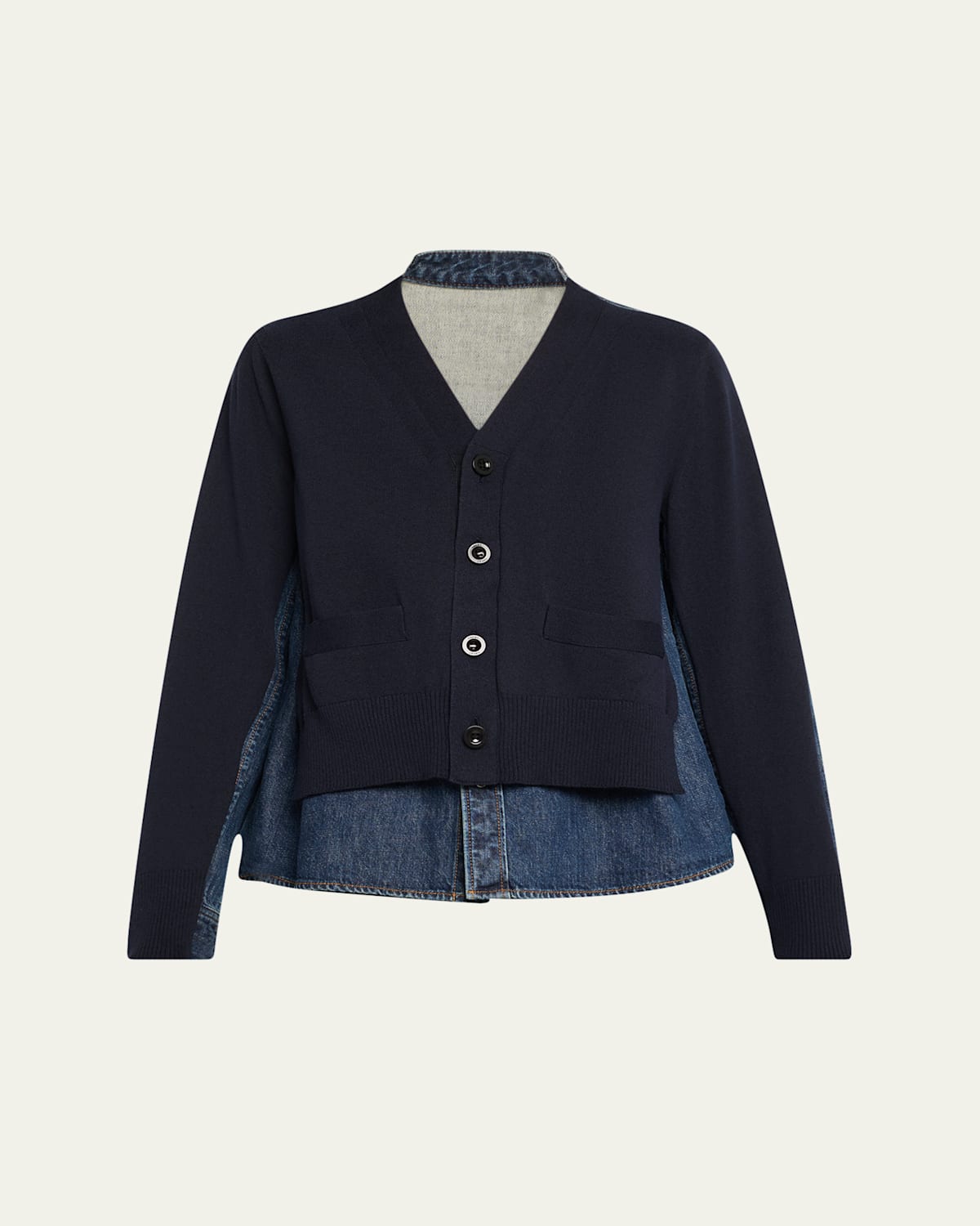 Sacai Denim Knit Cardigan In Blue