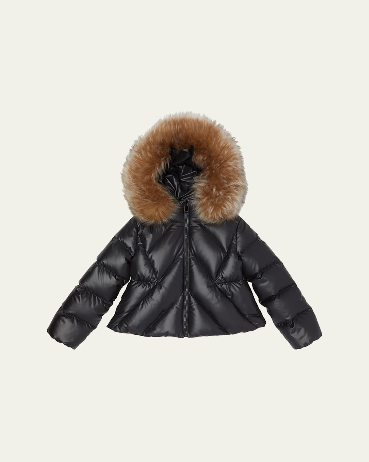 Moncler Girl's Domas Shearling Hooded Down Jacket