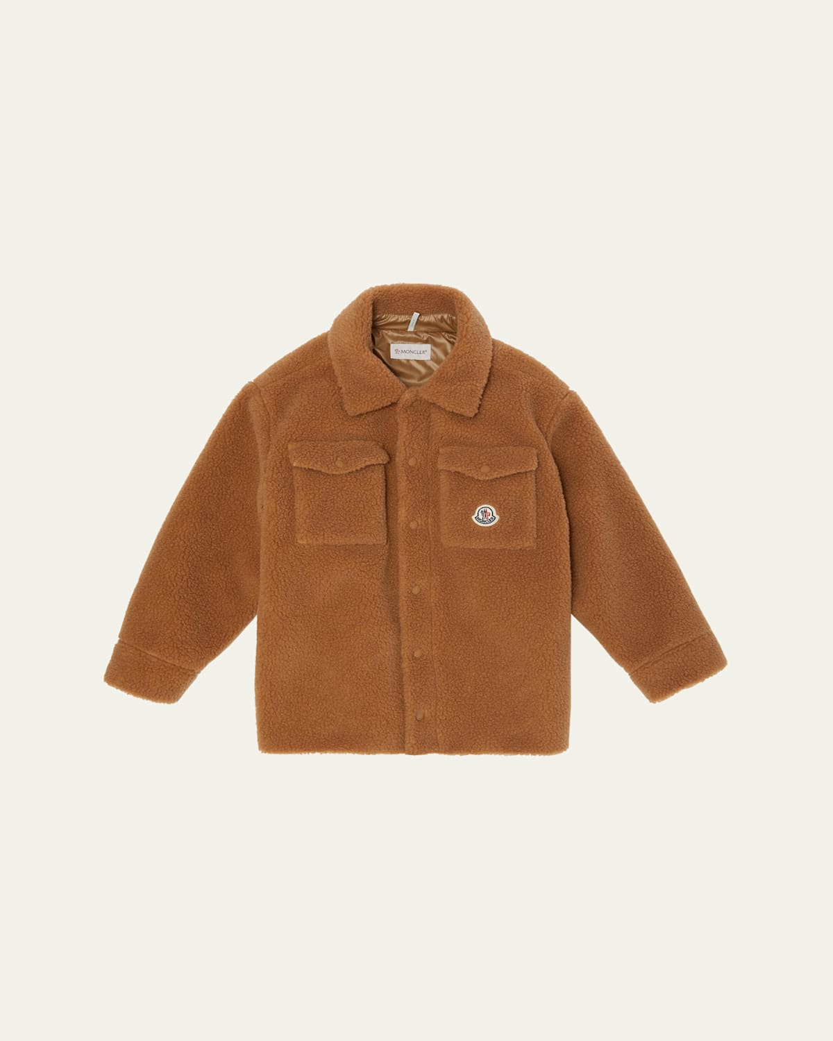 Moncler Boy's Teddy Fleece Logo-patch Shirt Jacket