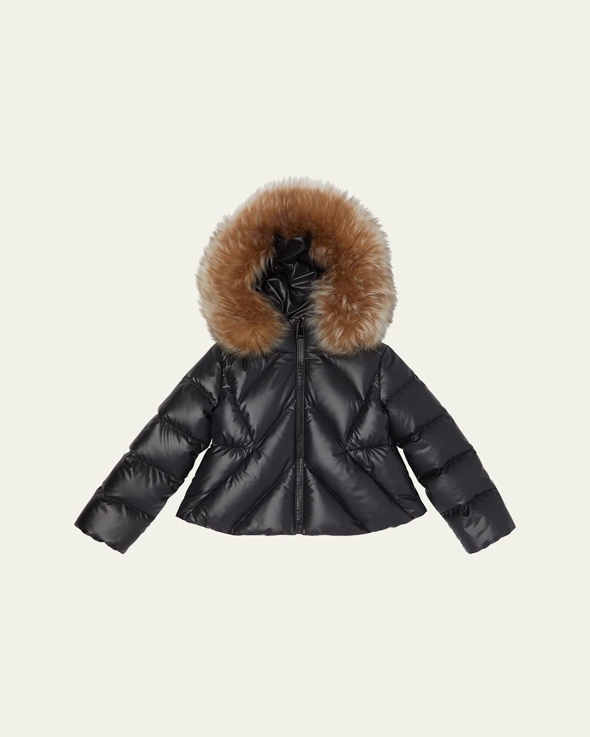 Moncler Girl's Domas Shearling Hooded Down Jacket