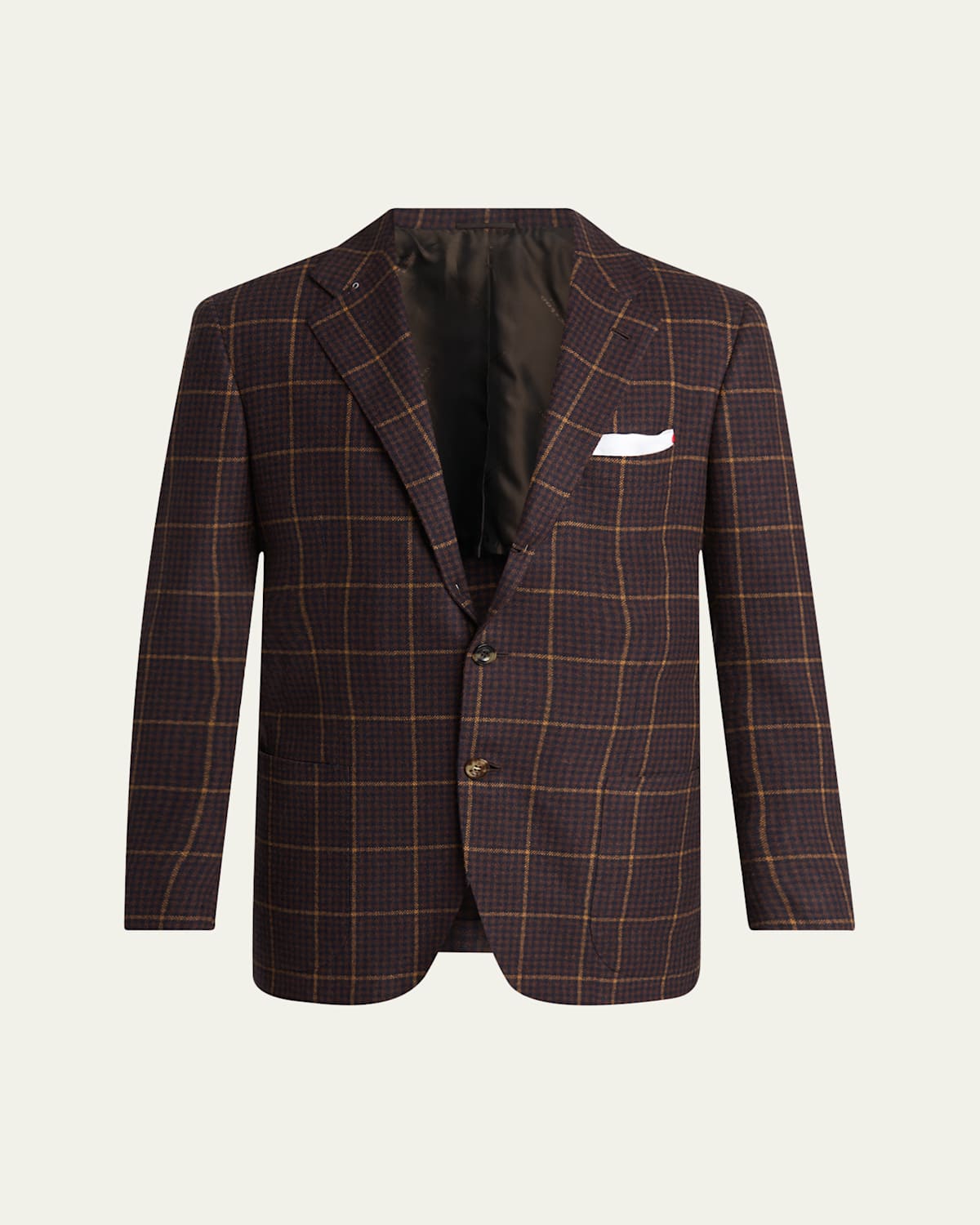 Men's Cashmere Windowpane Check Single-Breasted Sport Coat