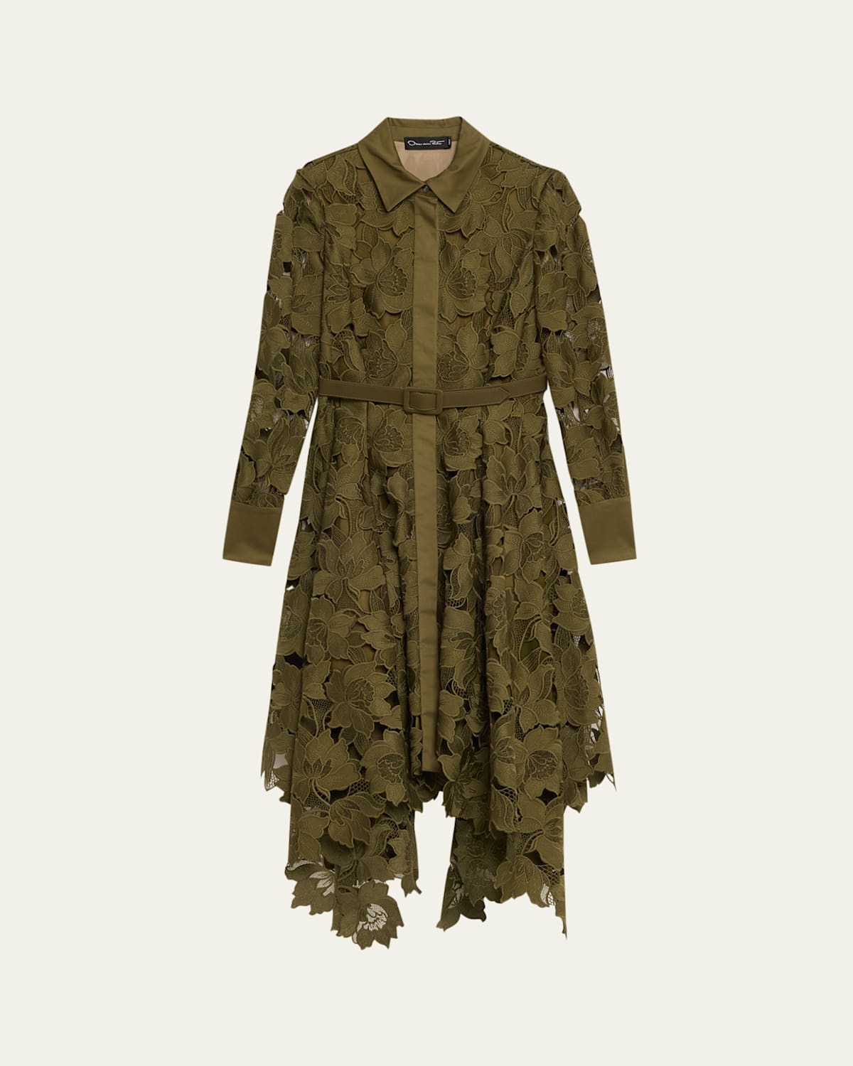 Oscar De La Renta Floral Embroidered Handkerchief Midi Dress In Green