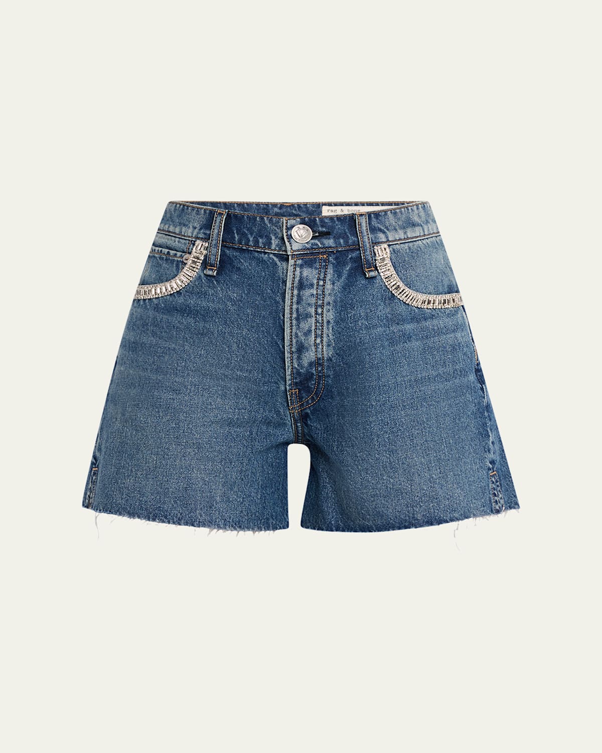 Rag & Bone Embellished Cut-off Denim Shorts In Blue