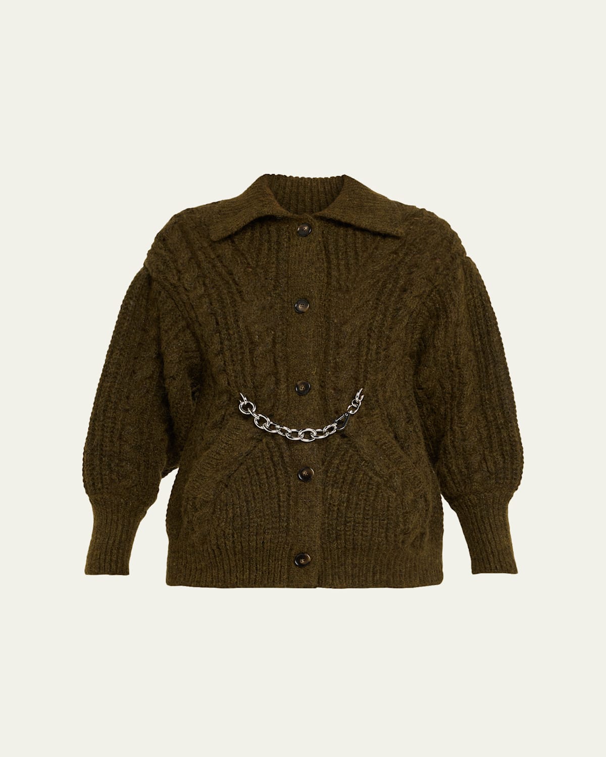 Simone Rocha Sculpted Collared Cardigan With Chain In Green
