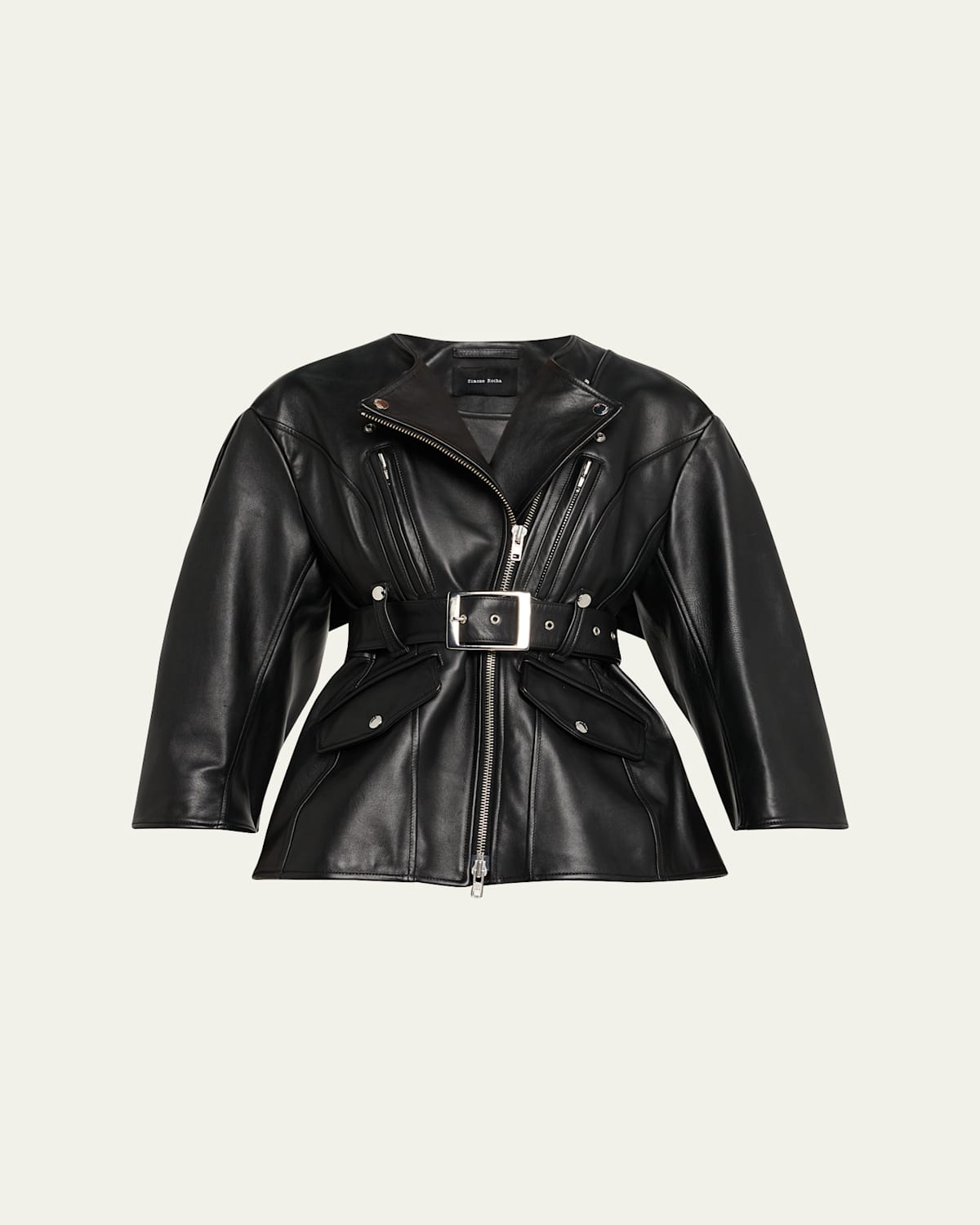 Simone Rocha Sculpted Bow Back Belted Biker Jacket In Black