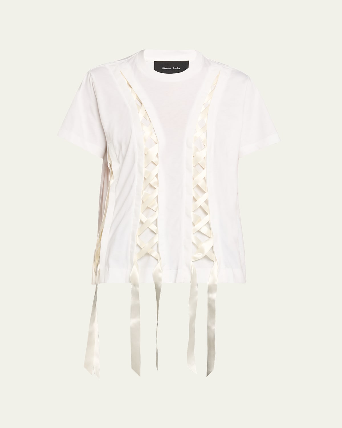 Simone Rocha Unraveling Ribbon Cotton Jersey T-shirt In White