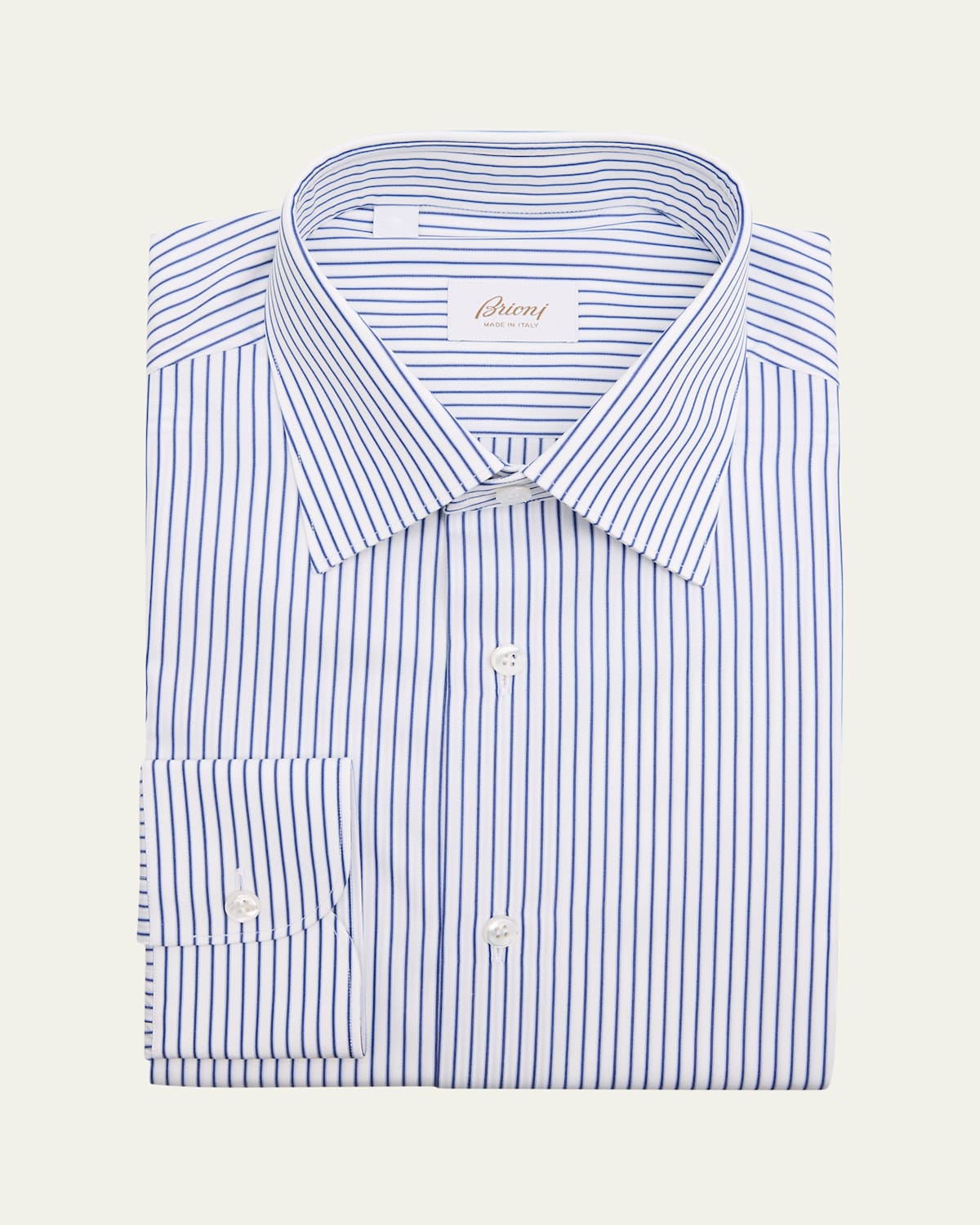 Brioni Men's Poplin Pinstripe Point-collar Dress Shirt In Multi