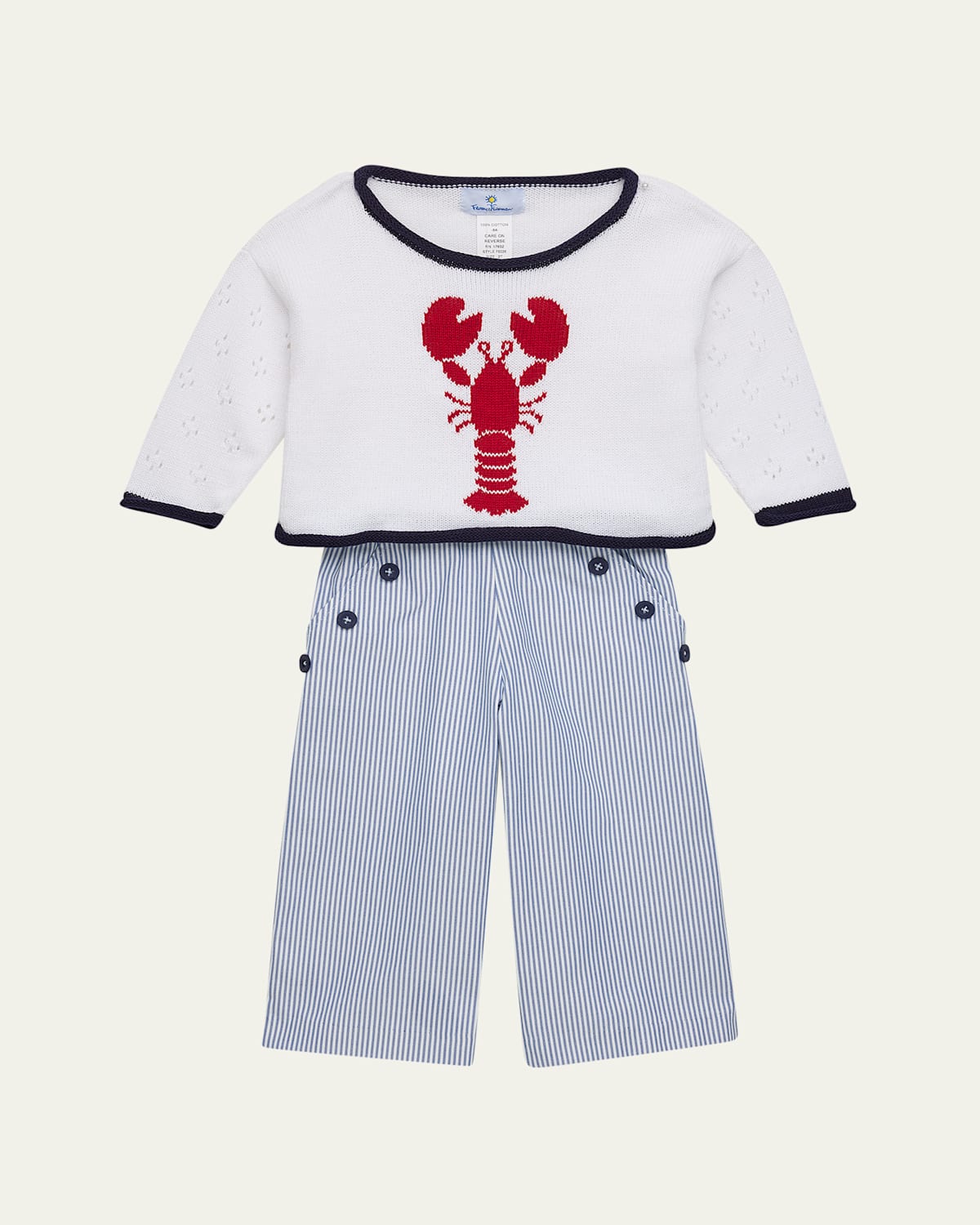 Florence Eiseman Girl's Lobster Sweater & Striped Pants 2-piece Set In Blue